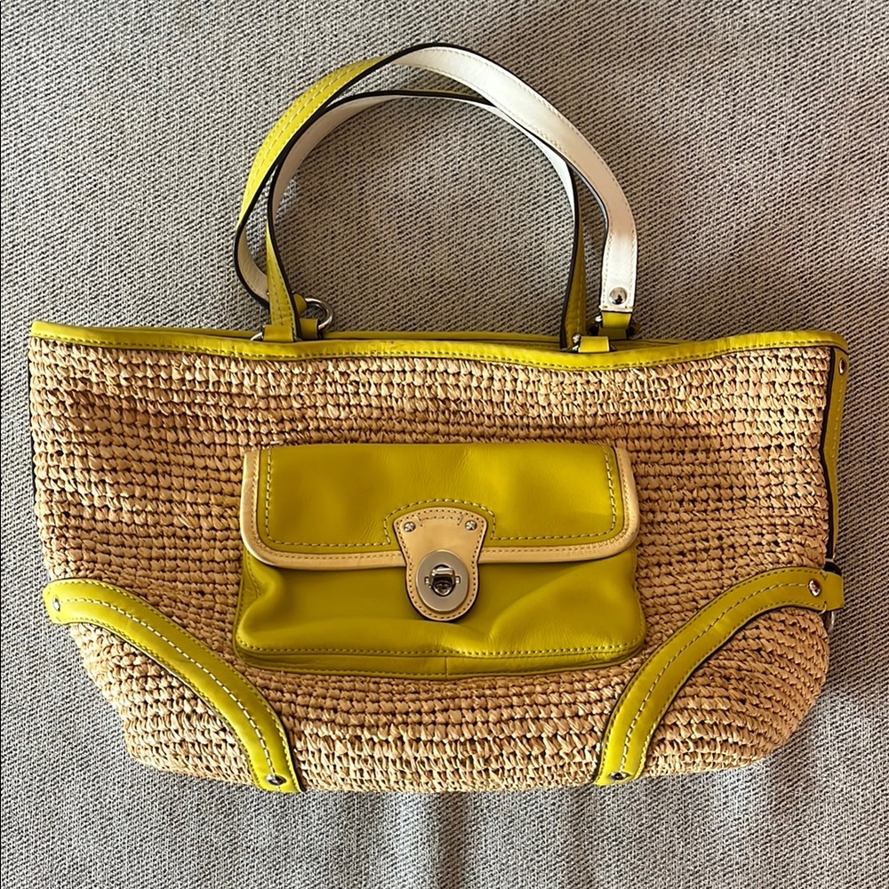 Coach Yellow and Tan Woven Tote